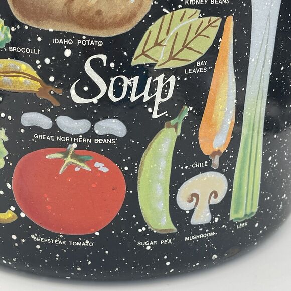 Vintage Hand Painted Black Speckled Enamelware Soup Pot Stock Pot Decor LID - Picture 13 of 13